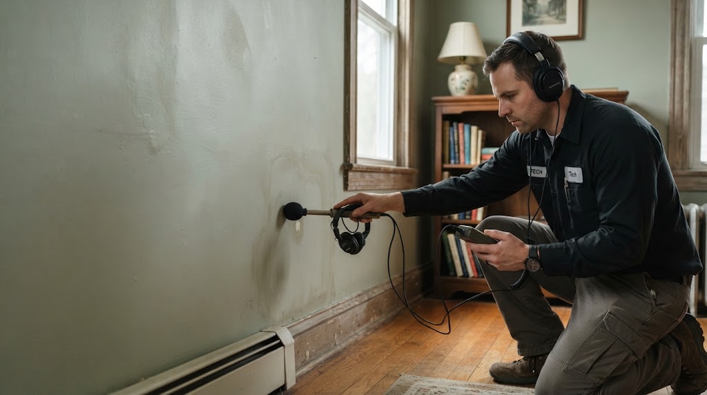 Moisture meter scanning drywall for hidden water leaks in Willingboro